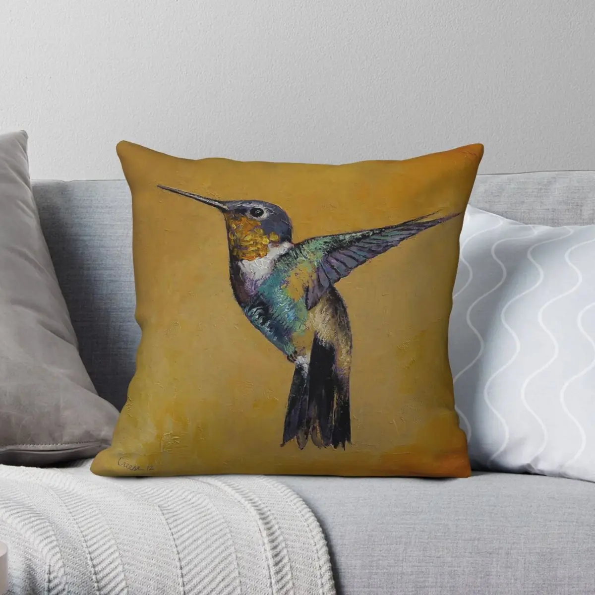 Hummingbird Pillowcase Polyester Linen Velvet Printed Zip Decor Throw Pillow Case Car Cushion Case 45x45