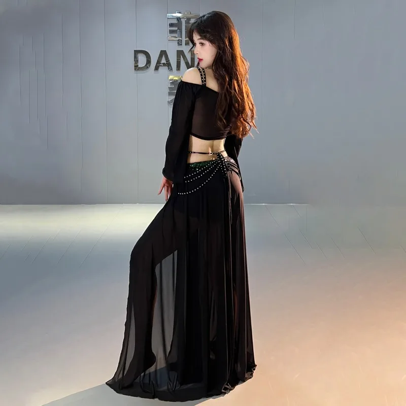 Dancer Belly Dance Costume Sparkling Spring Mesh Practice Class Costume Oriental Dance Ethnic Dance Performance Costume Set