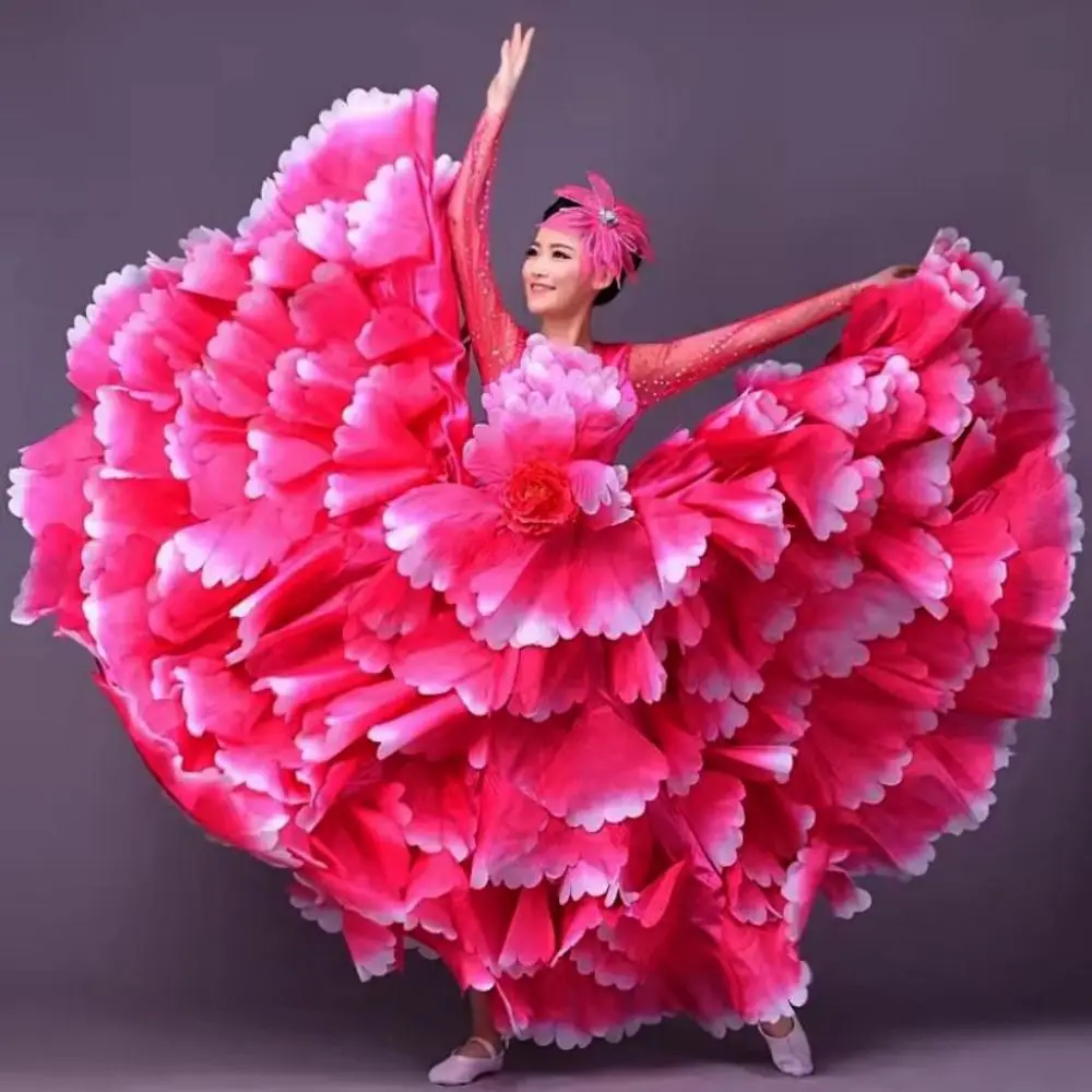

New 180-360 Degree Big Swing Petal Skirt 3 Colors S M L XL Women Opening Dance Long Dress Ethnic Dance Performance