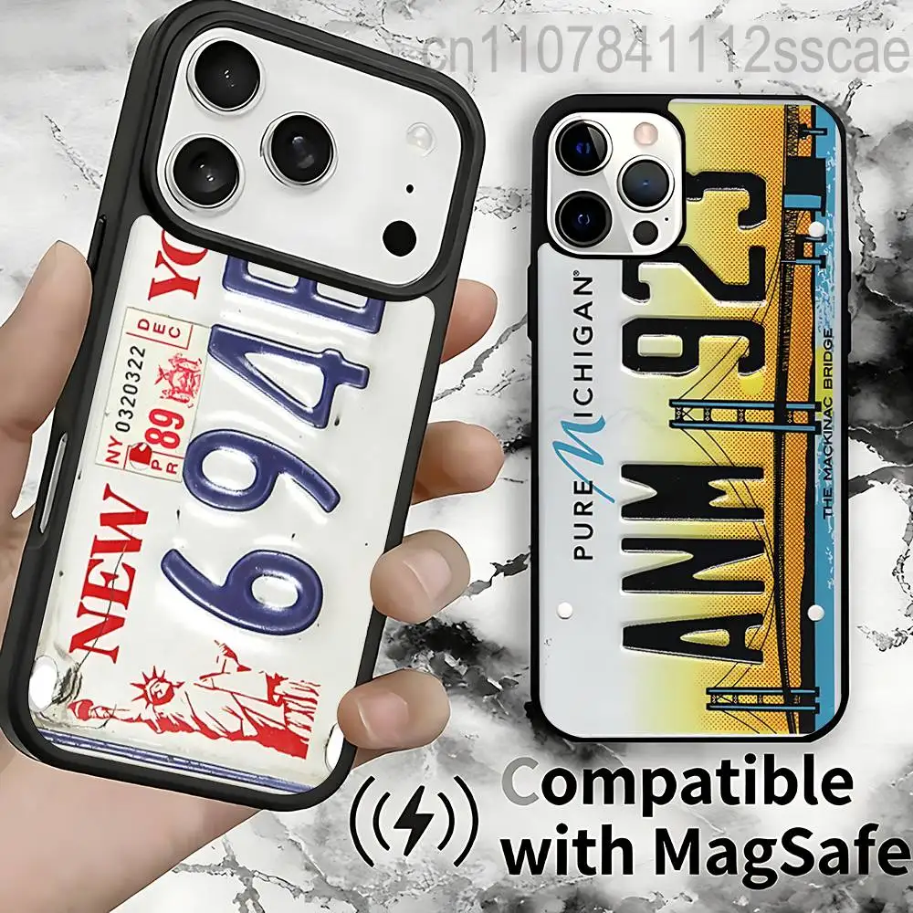 

Retro Funny License Plate Number Car For IPhone 17,16,15,14,13,12,11,Pro,Max,Plus,Mini,SE4,E Protective Magnetic Case Cover