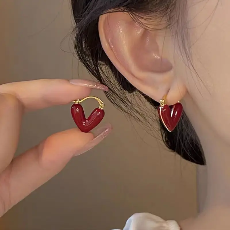 FSUNION Korean New Trendy Elegant Light Luxury Heart Love Stud Earrings for Women Dangle Earring Fashion Jewelry 2025 Gifts
