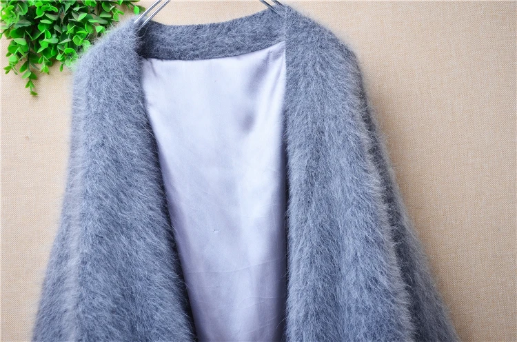 1.3KG Heavy Thick Female Women Fall Winter Hairy Mink Cashmere Knitted Long Sleeves Loose Cardigans Mantle Angora Sweater Jacket