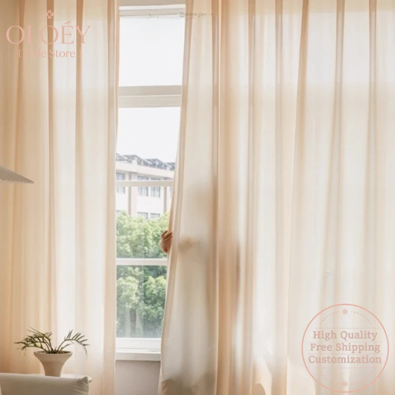 

High End Cream Sheer Curtain for Bay Window Light Permeable Not Transparent Sun Protection Semi Sheer Gauze Living Room Panels