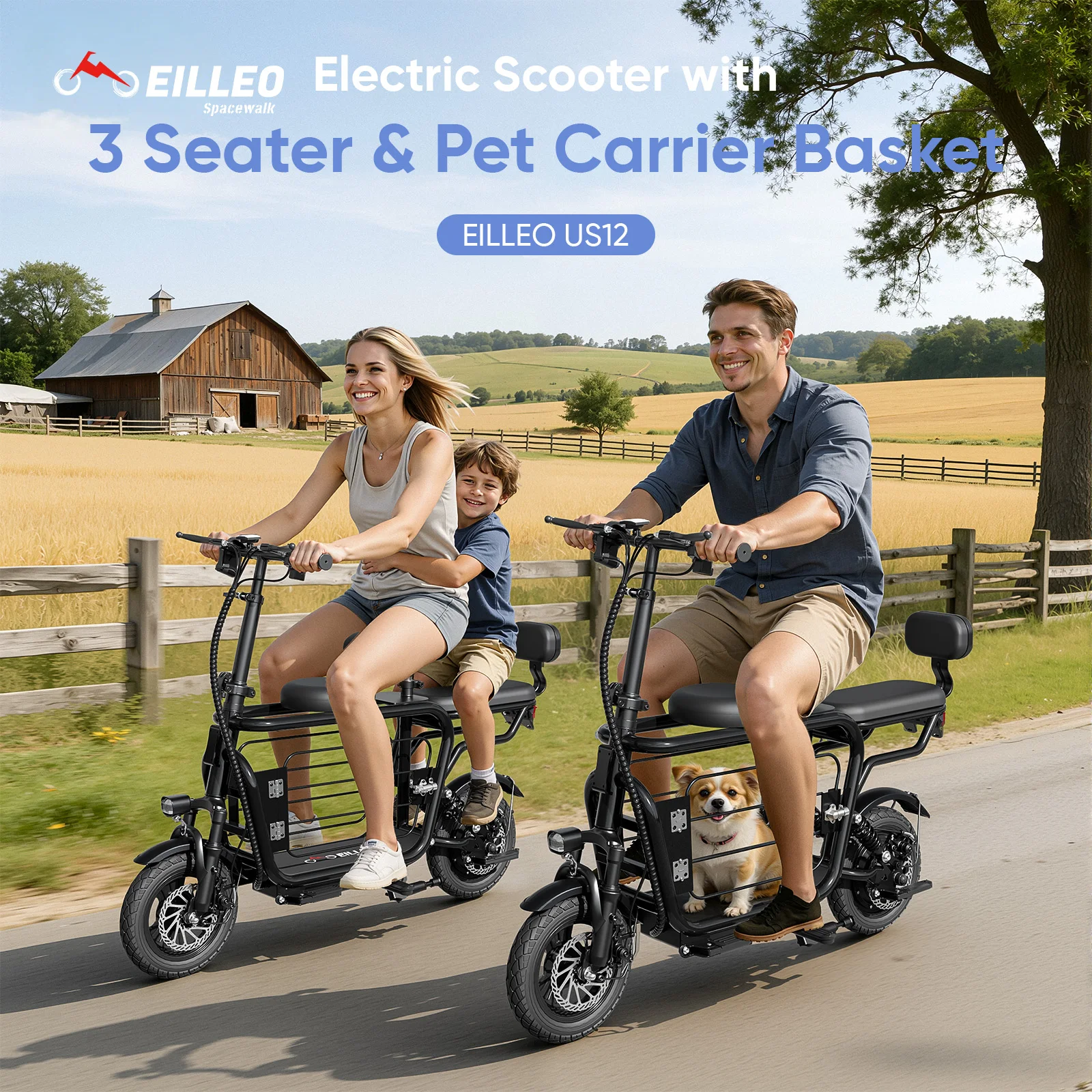 Eilleo Spacewalk 48V Electric Scooter for Adults with Large Pet Basket 750W Motor,18.75MPH Foldable Commuter E-Scooter with Seat