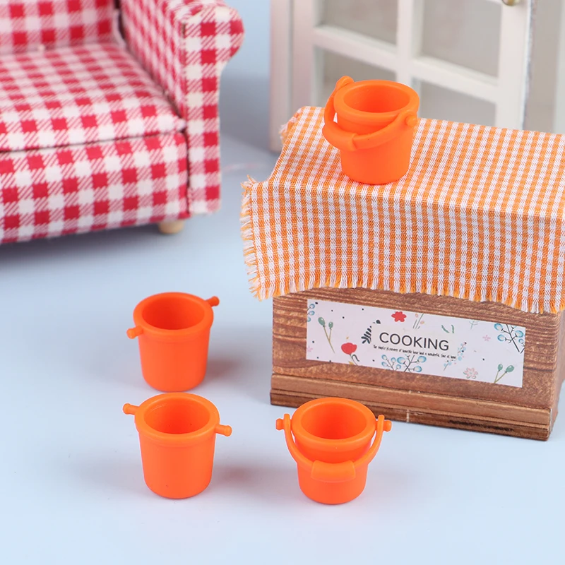 2Pcs 1/12 Dollhouse Mini Simulation Water Buckets Dollhouse Garden Beach Bucket Dolls House Accessories Pretend Play Toys