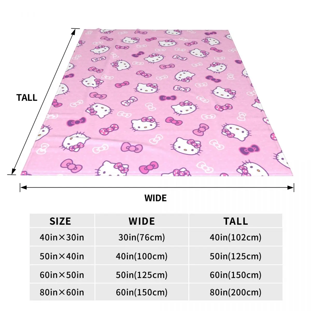 Hello Kitty Blanket Flannel Textile Decor Kitty White Cozy Lightweight Thin Throw Blankets for Bed Couch Plush Thin Quilt