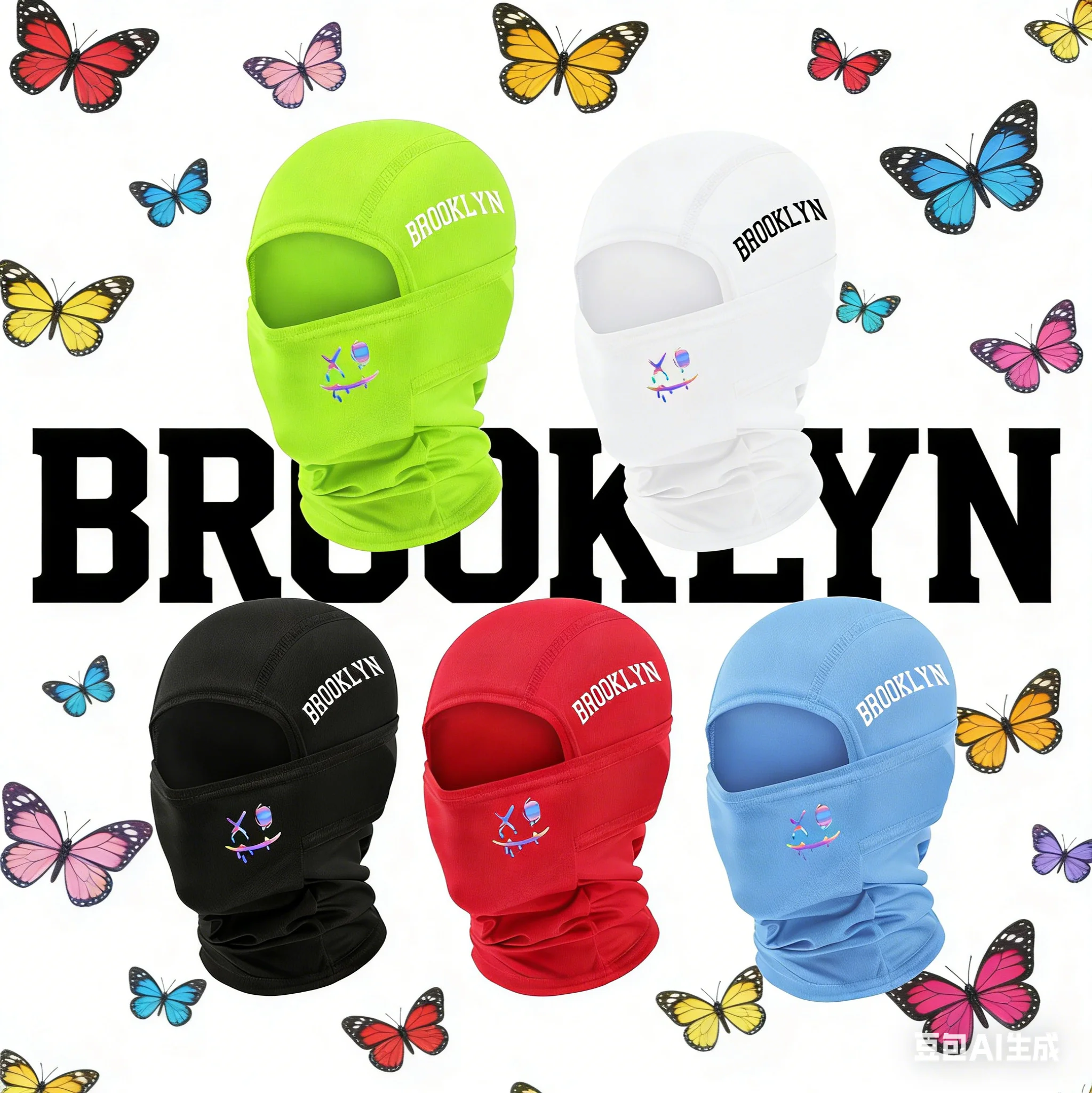 1/5PC Balaclava Face Mask, Breathable Stretchy, Brooklyn Ska