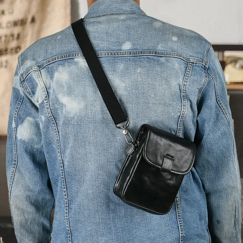 LD-Leather Phone Bag for Men, Casual and Versatile, Vegetable Tanned Cowhide Top Layer Cowhide Shoulder Bag