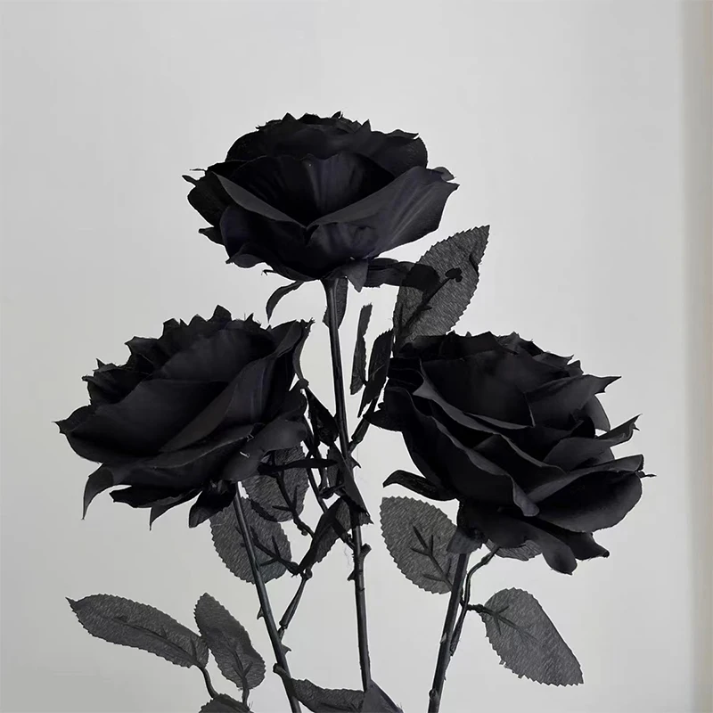 YOMDID 5Pcs Silk Black Rose Artificial Flower Head Bouquet Home Living Room Wedding Halloween Chritmas Decor New Year Decoration