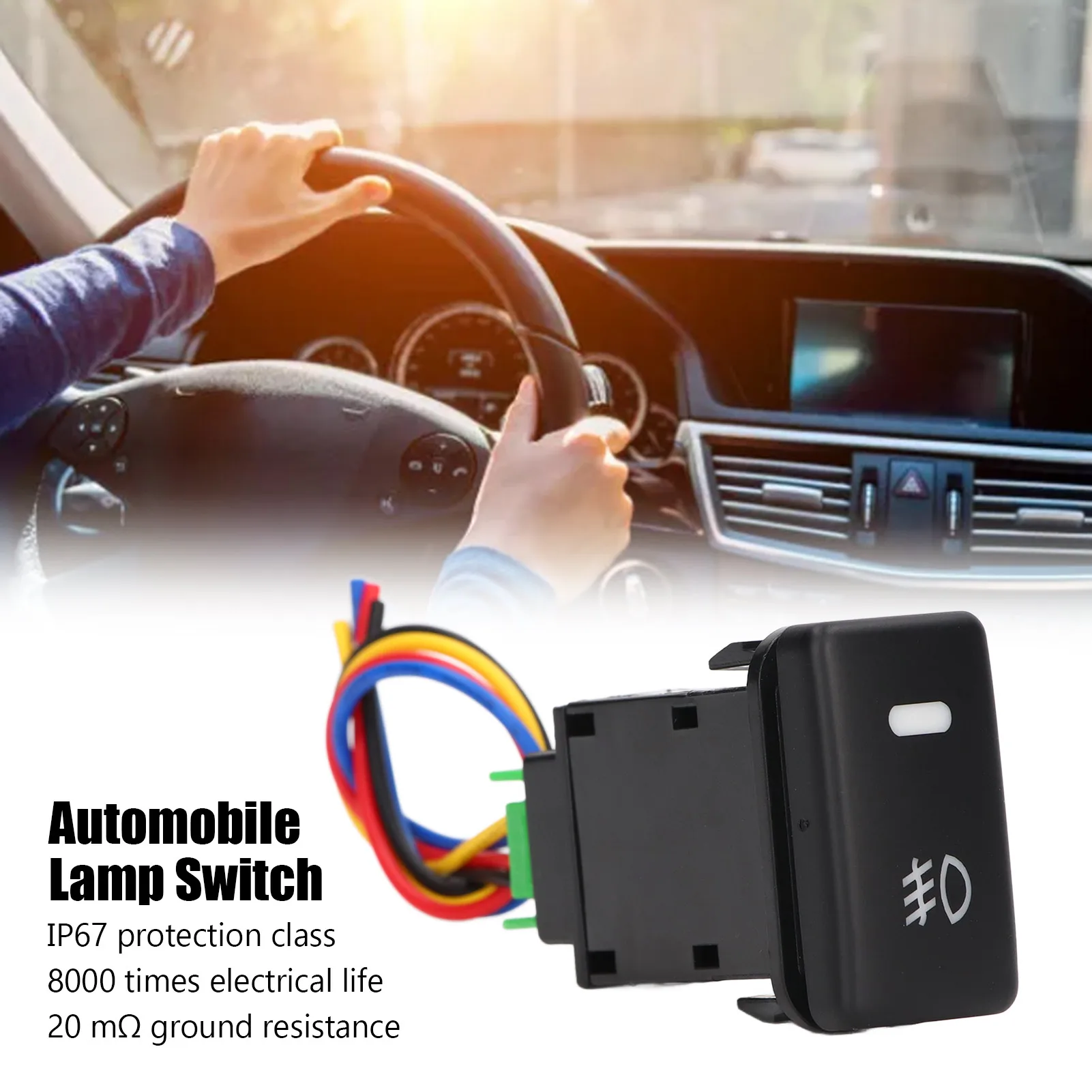 

1PC Automobile Fog Lamp Switch 12V 3A ABS Waterproof with Wire Ground Resistance 20mΩ 8000 Times Heat Resistance ON OFF Switch