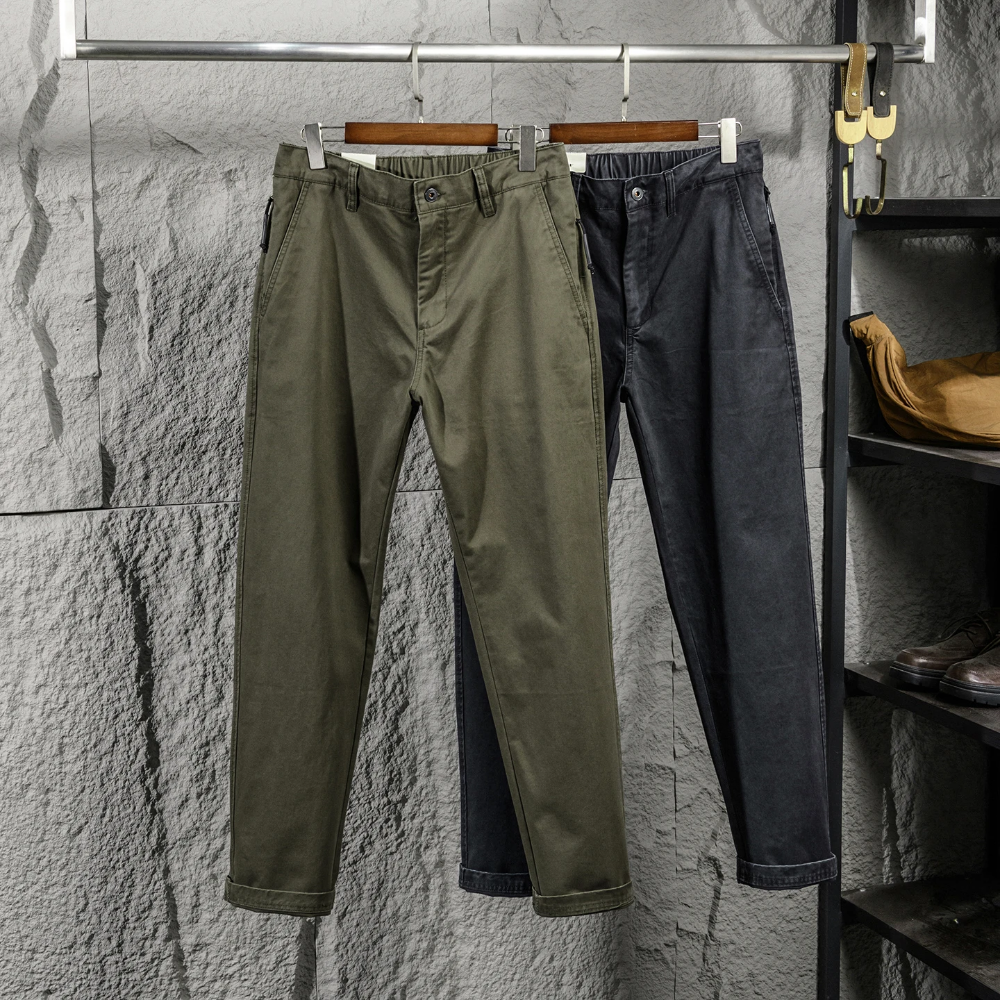 

American Style Men's Casual Pants Pure Cotton Autumn Winter Fashionable Versatile Washed Diagonal Stripe Straight Leg Trousers