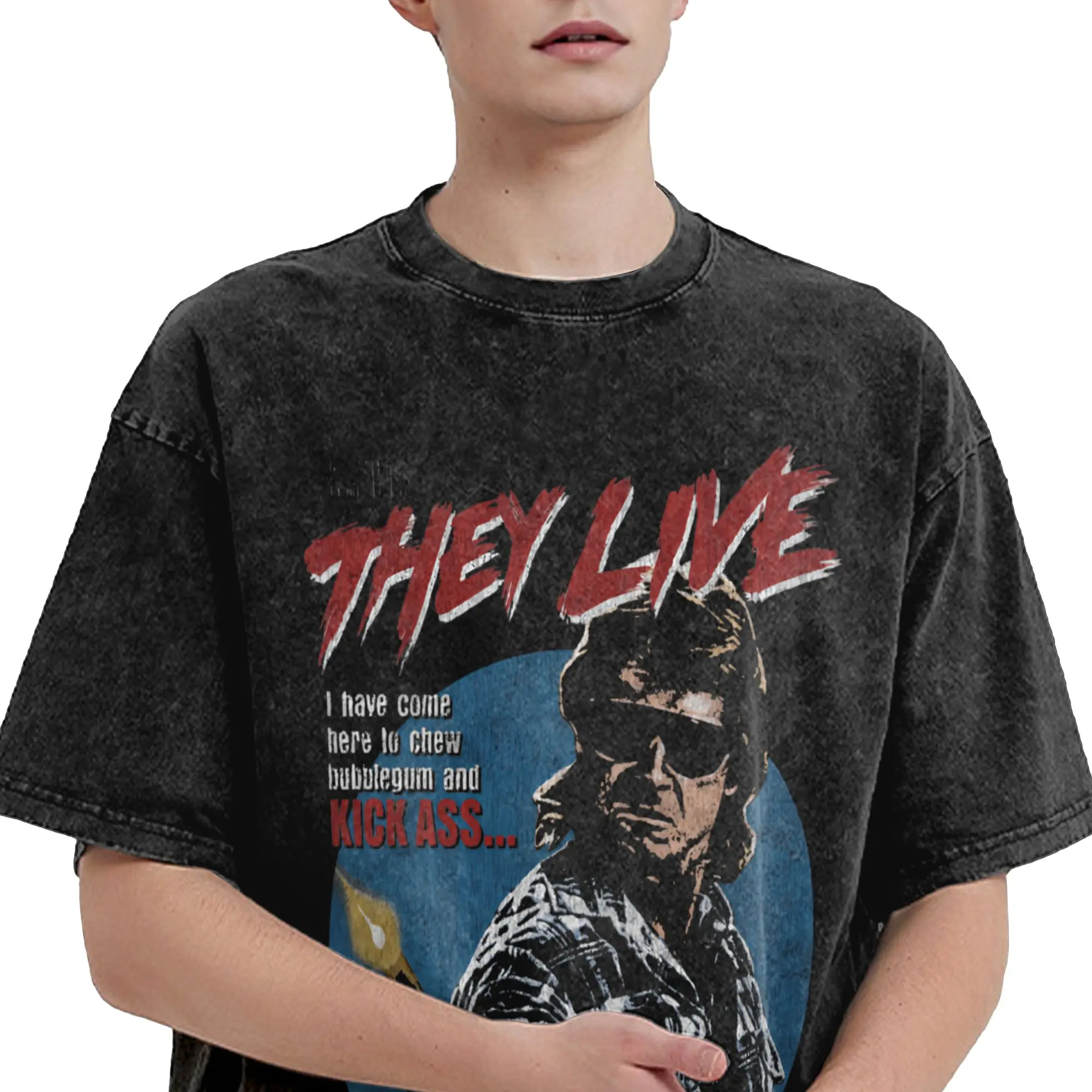 They Live, John carpenter T Shirts Hip Hop Washed Short Sleeve Oversize T-Shirts  Novelty for Men Women Streetwear