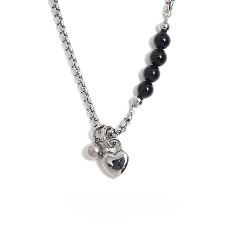 

Black bead chain love niche personality design sense stacked collarbone chain women's fashion