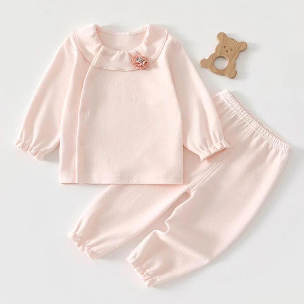 

Милые комплекты одежды для девочек: однотонные топы с длинными рукавами и брюки из чесаного хлопка, два предмета, весенне-осенние наборы для младенцев