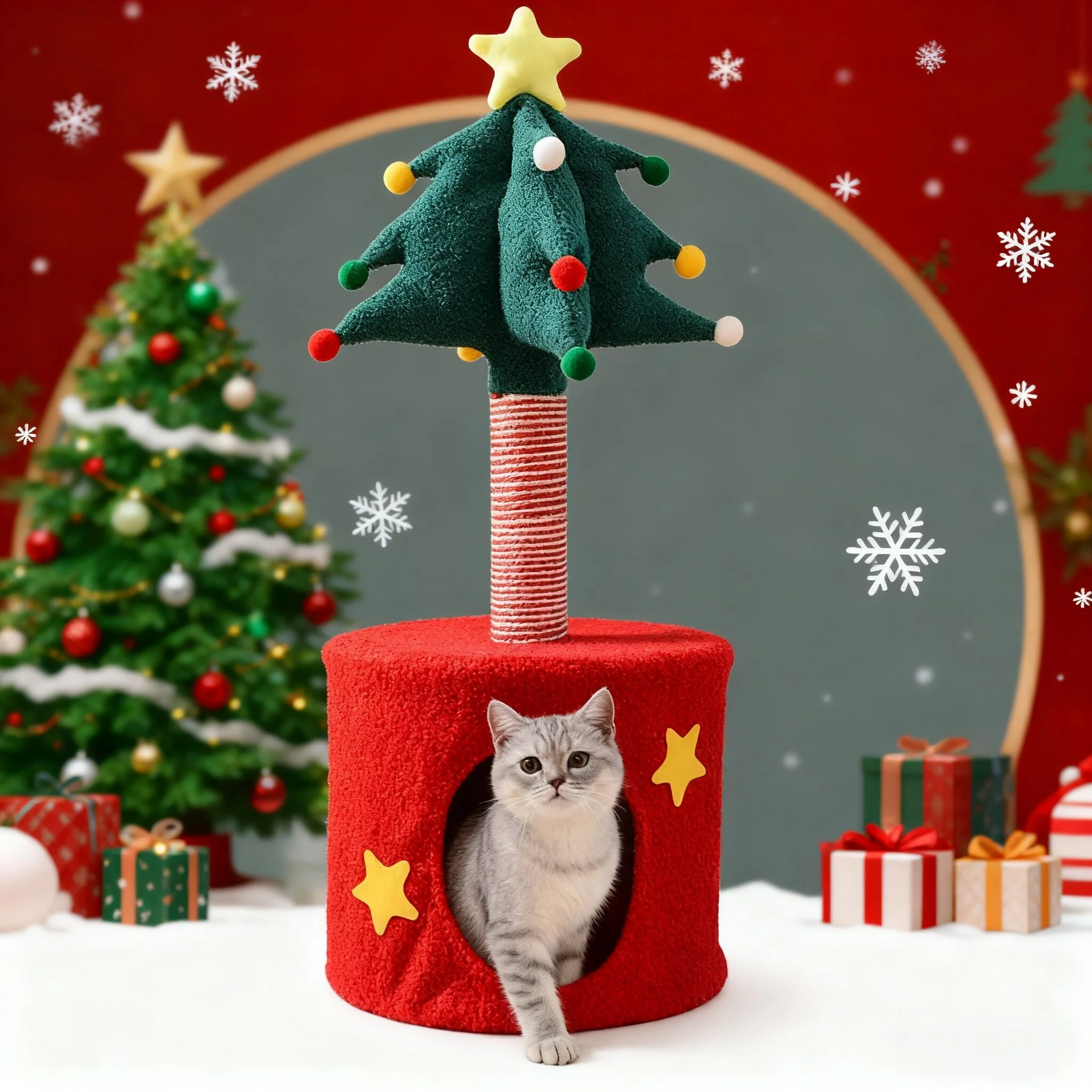

Wholesale Modern Cat Tree Tower Cute Durable Wood Cat Climbing Frame with Christmas Tree Design Scratcher