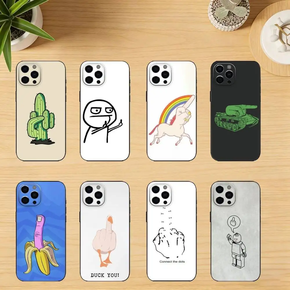 

Funny M-Middle Finger Phone Case For iPhone 17,16,15,14,13,12,11 Plus,Pro,Max,XS Silicone black Soft Cover