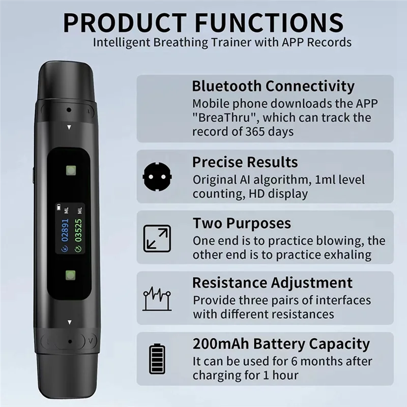 

AC56-New Spirometer Bluetooth Mobile Phone Data Recording Resistance Gear Suitable For Children And Adults Lung Training