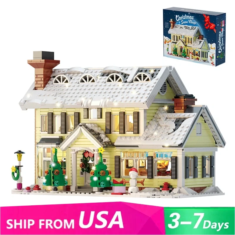 

1156PCS MOC Christmas Holiday House Building Blocks Idea Street View Winter Snow House Model LED Puzzle Toys Gifts for Adult Kid