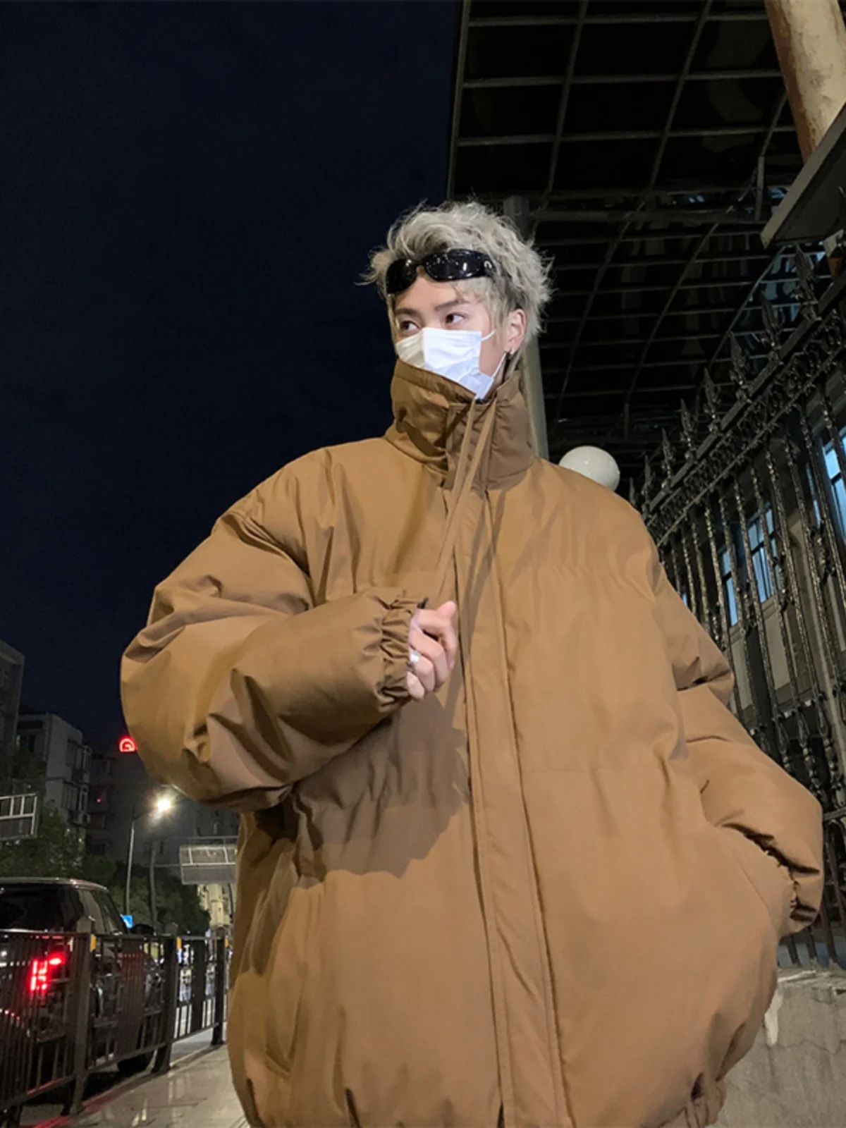 

Thiened Hooded High Collar Men's Jaet American Retro Sle Street Hiphop Cotton Coat Winter Warm Outerwear for Teens