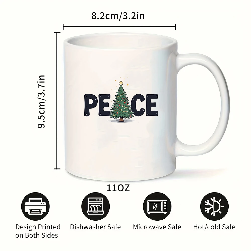Taza de 11oz + patrón de nubes de árbol de Navidad + decoración de letras de PEACE, regalo de Navidad, taza de agua para niños, taza de café para oficina familiar