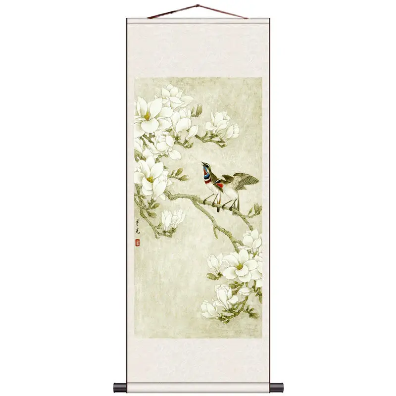 Classical Chinese Scroll Painting Pear Blossoms Two Swallows Hanging Scroll Wall Art Living Room Home Decor Xuan Paper