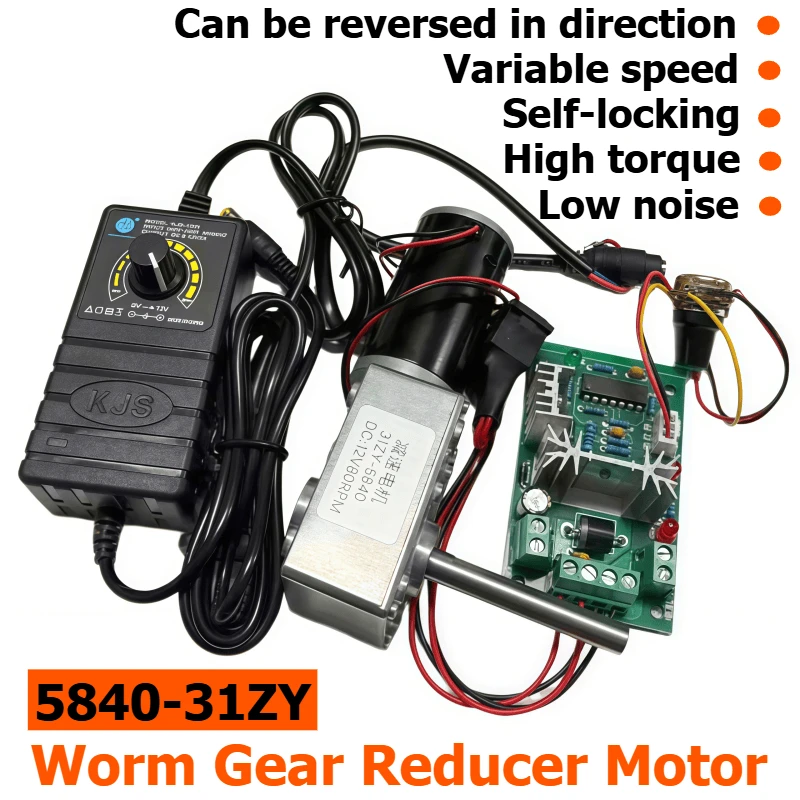 51MM shaft, 5840-31ZY DC reduction motor with turbine and worm gear, with power cord, speed regulator, adjustable power motor