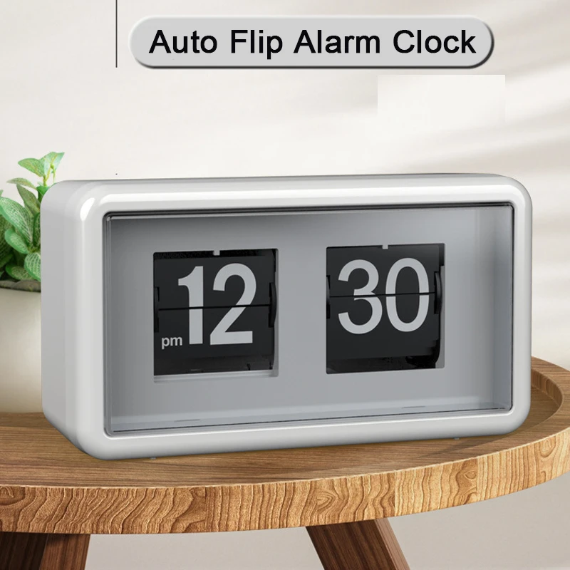 

Auto Flip Alarm Clock Time Display Digital Desk Table Clock Retro Living Room Clocks Home Office Decor Modern Calendar Clocks