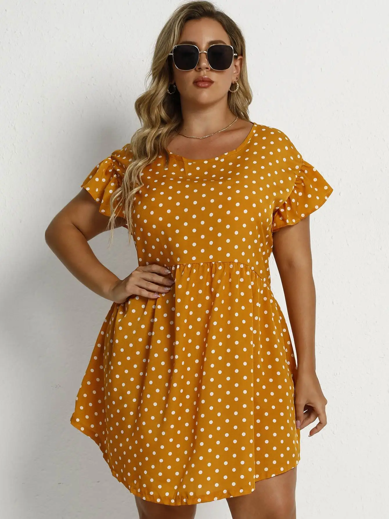 

Женское повседневное платье больших размеров в горошек, приталенное, с завышенной талией, из бамбукового хлопка, летнее, миди, для полных женщин, А-силуэт