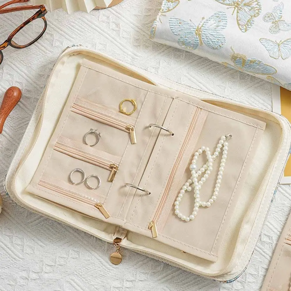 

Flower Pattern Jewelry Storage Bag Anti-oxidation Grid Storage Jewelry Organizer Multi-layer with Zipper