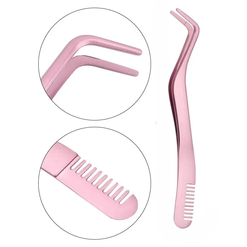 1 /3Pcs Eyelash Comb Tweezers  Non-Magnetic Anti-Static Stainless Steel Professional Volume 3D Lashes Extension Tweezers Tools