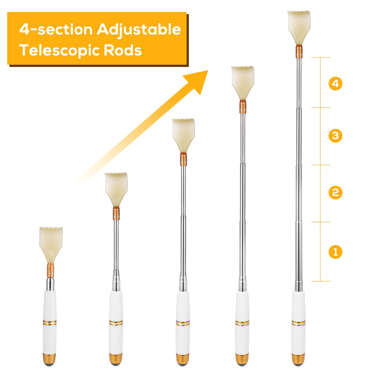 

Выдвижной скребок для спины, белый телескопический инструмент для царапин на теле для пожилых людей, прочный, устойчивый к ржавчине, портативный, с гладкими краями, для здоровья
