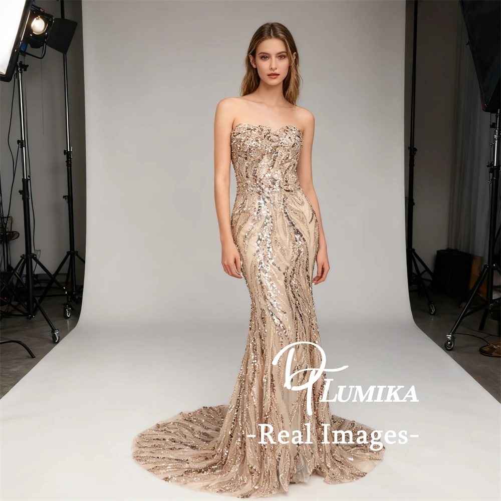 

DTLumika Luxury Beaded Maxi Dress for Women Strapless Long Sheath Evening Dresses Customized Size Real Images Prom Party Gown