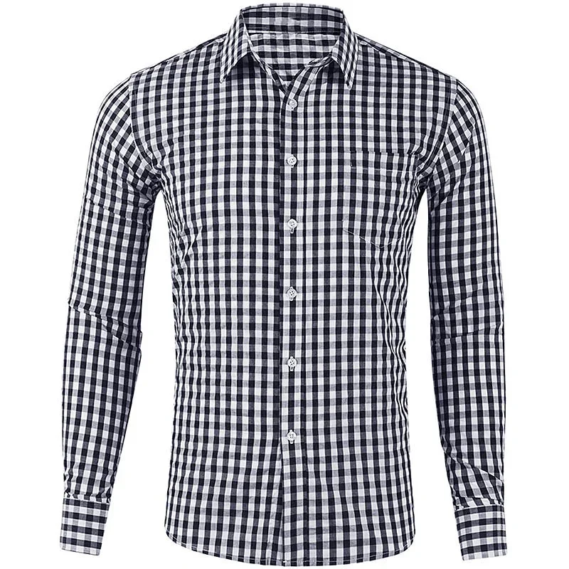 New Men's Summer Plaid Multi-Color 3D Printing Long-Sleeved Shirt Lapel Business Fashion Casual Office Formal Shirt Outdoor Top