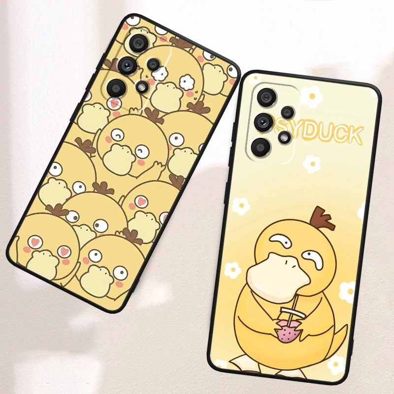 Pokemon Reach Duck Cartoon For Samsung Note 20 10 Ultra Plus A31 A14 A12 A70 A34 A25 A04 A05 A15 A24 5G Black TPU Phone Case