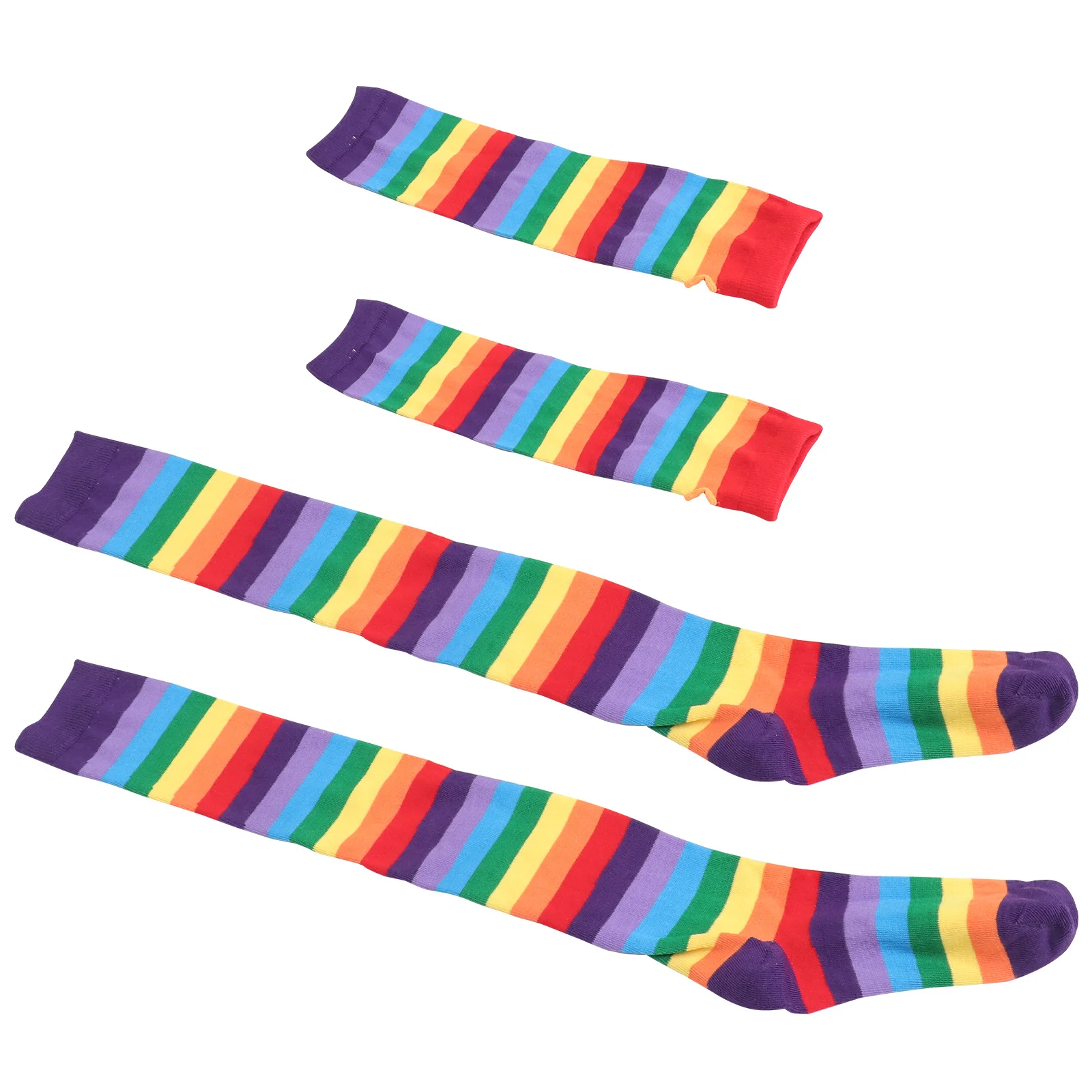 Rainbow Arm Warmer Leg Stocking Set Colorful Soft Stretch Fingerless Gloves Light Anti Skid Rainbow Thigh High Socks for Daily