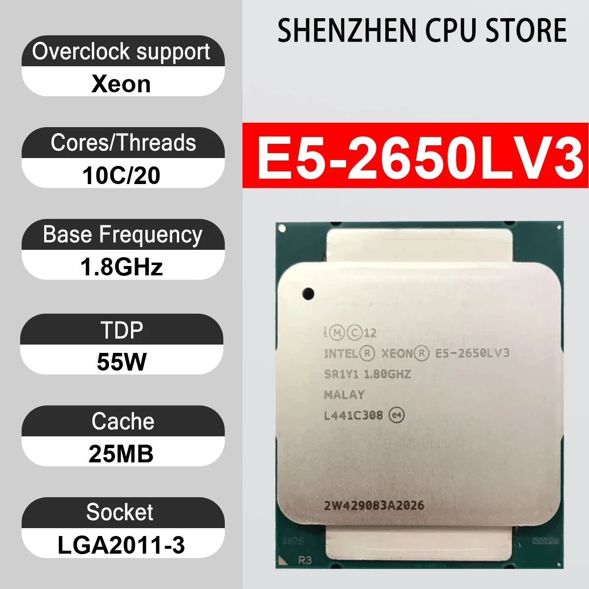 Intel Xeon E5-2650LV3 10 Core 20 Thread 1.8GHz 55W 25MB Cache 22nm Haswell-EP DDR4-2133 MHz SR1Y1 LGA 2011-3