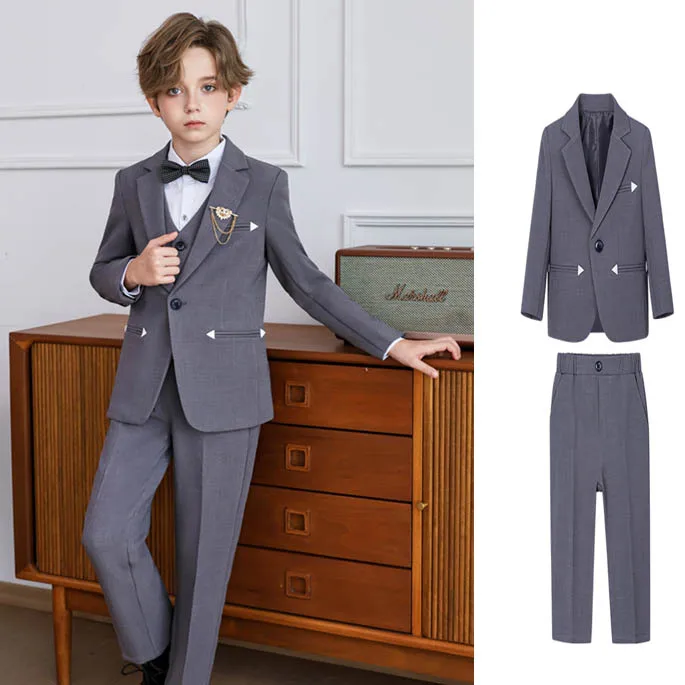 Children Boy Elegant Gray Blue Wedding Suit Teenager Boy Formal Khaki Suit Set Kids Boys Slim Fit Suit Suit For Children Wedding