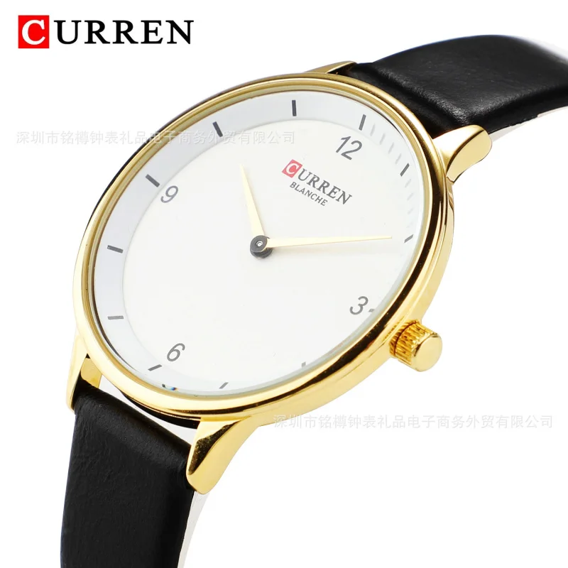 ساعة Curren 9039 بحزام جلدي للنساء، ساعة كوارتز مقاومة للماء، ساعة يد نسائية كاجوال عصرية