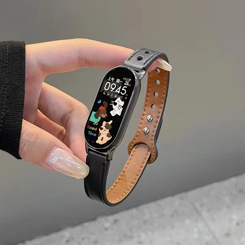 Echtes Lederarmband für Xiaomi Mi Band 10 9 8 NFC Uhrenarmbänder Zubehör Doppelnagel-Armband Correa Xiaomi Smart Band 8 9 10