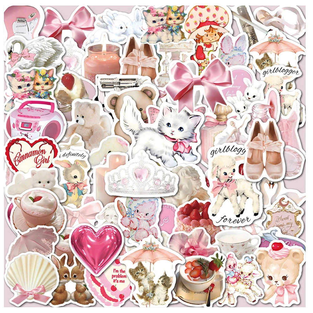 

10/30/60pcs INS Style Pink Coquette Stickers Kawaii Aesthetic Cartoon Decals Toys DIY Stationery Laptop Cute Decoration Sticker