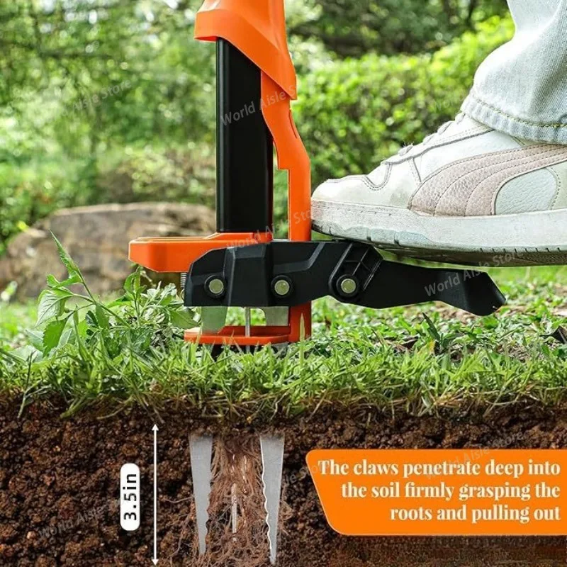 Stand Up Weeder Root Removal Tool with 4 Claws & Foot Pedal Garden Manual Weeder Handheld Weeds Puller for Outdoor Yard Grass