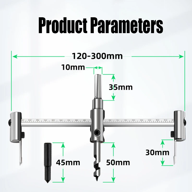 1PC 120mm-300mm Adjustable Metal Wood Circle Hole Saw Drill Bit Aircraft Type Hole Opener For Wood Drilling Cutting Alloy Blade