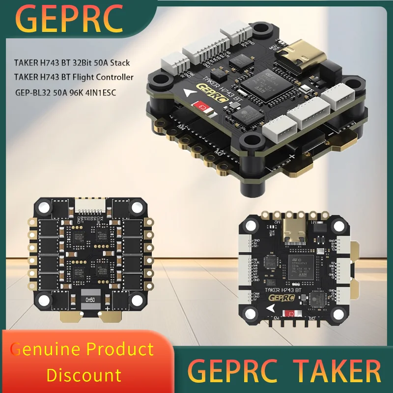 

GEPRC TAKER H743 BT 32Bit 50A Stack GEP-BL32 50A 96K 4IN1 ESC Dual Gyro Data Analyze Record Flight Barometer Racing FPV Drone