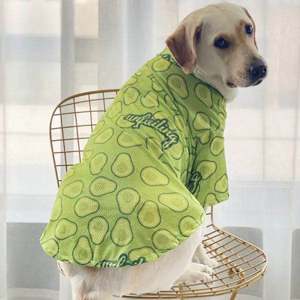 Dog Clothes Large Dog Short Sleeve T-Shirts Labrador Golden Retriever Spring Summer Mesh Breathable Avocado Green Pet Items