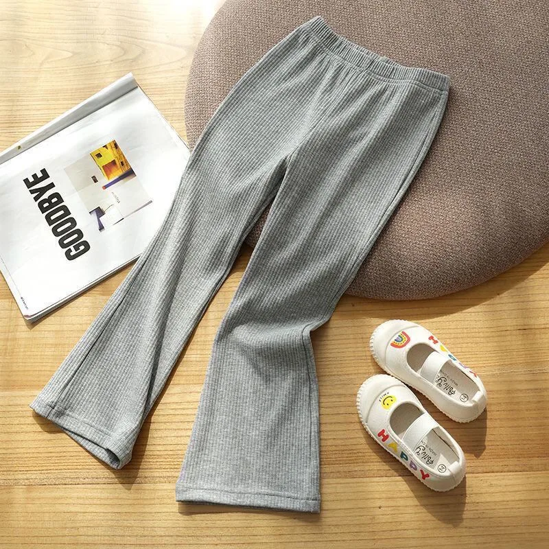 Girls Summer Casual Pants Babys Korean Version Solid Color Elastic Groove Bottom Flared Pants