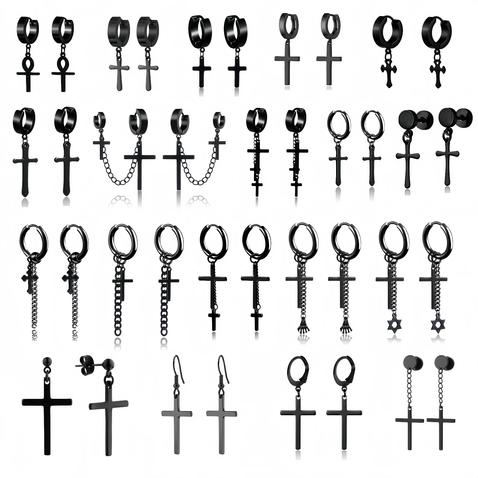 1 Paar Creolen aus Edelstahl im gotischen Stil mit Kreuz-Hängeohrringen für Männer und Frauen, Halloween-Dekoration, Vintage-Schmuck