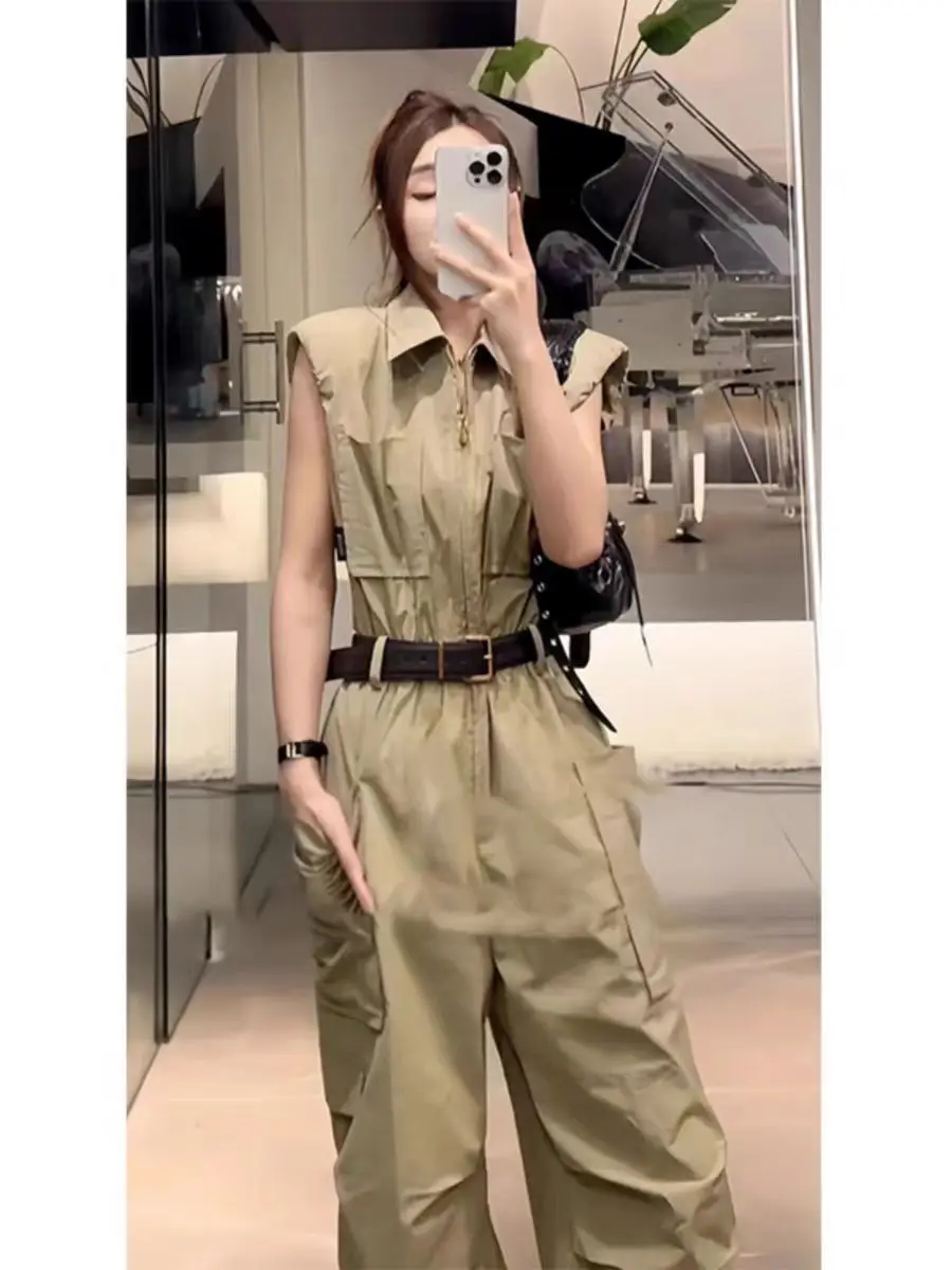 

i Color Svel One-Piece Pants Set Women's Faionable Youthful Looking Outfit High Waist Long Pants Cotton Workwear