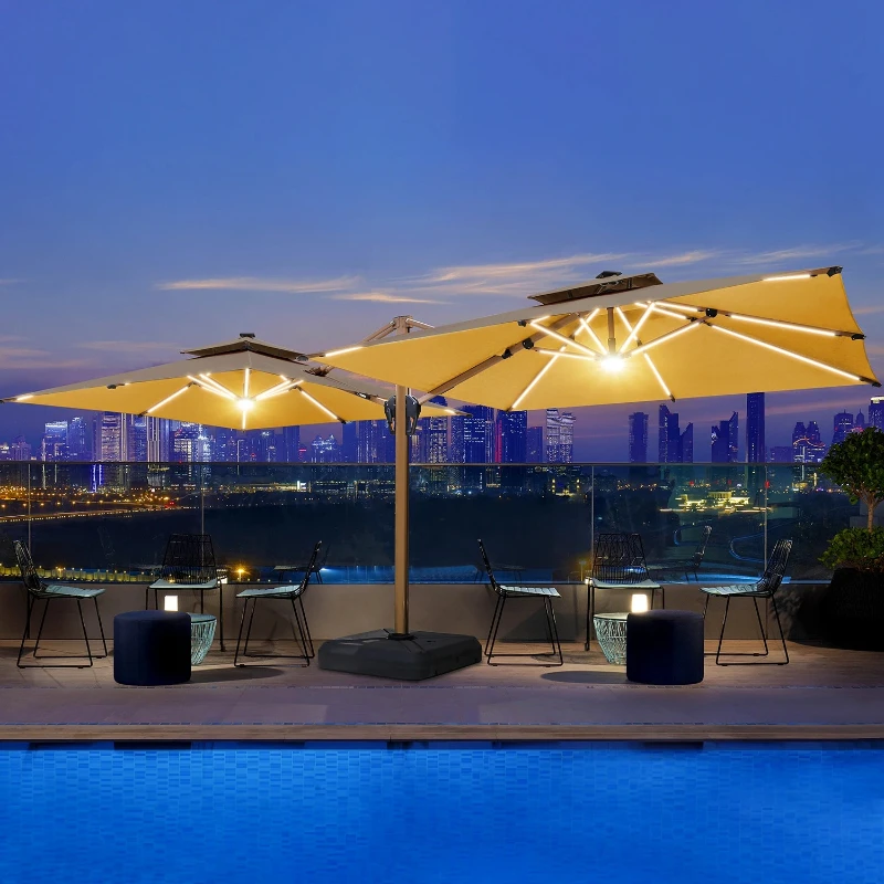 Double Pull Rod Large Aluminum Sunshade Outdoor Two Heads Double Roman Restaurant Umbrella For Hotel