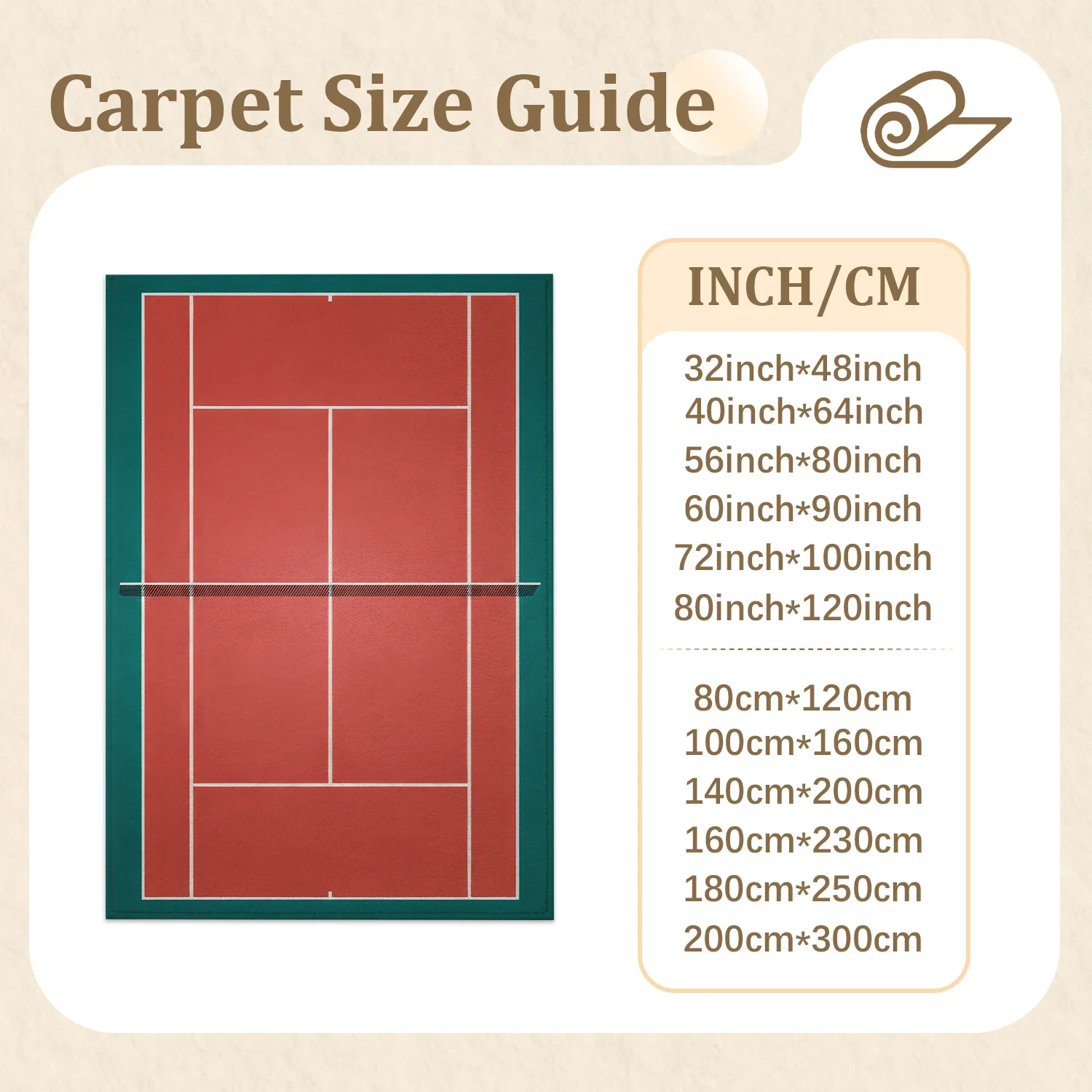 Large Indoor Area Rug, Soft Velvet Low Pile Non-Slip Dotted Backing Machine Washable Teal and Red Tennis Court Design Rug for Living Room Bedroom