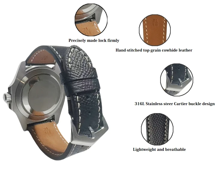 حزام ساعة أصلية من جلد إبسوم الفرنسي سريع الإصدار 18-22 ملم حزام رأس مسطح عالمي إكسسوار فاخر متين